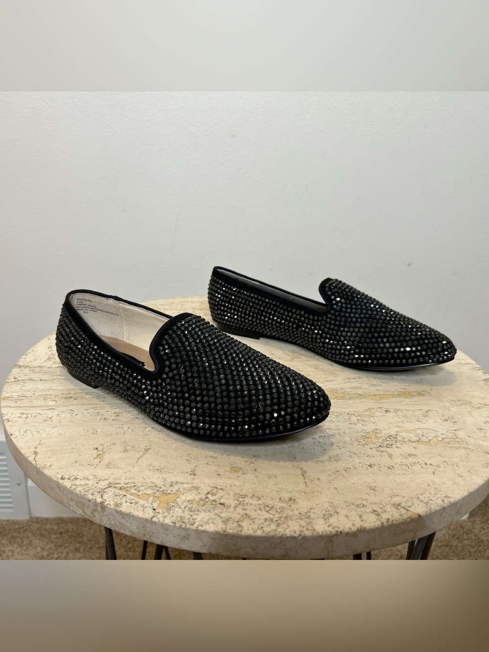 Steve Madden Madde-RW Black Crystal-Embellished Slip-On Loafers Size 8.5W